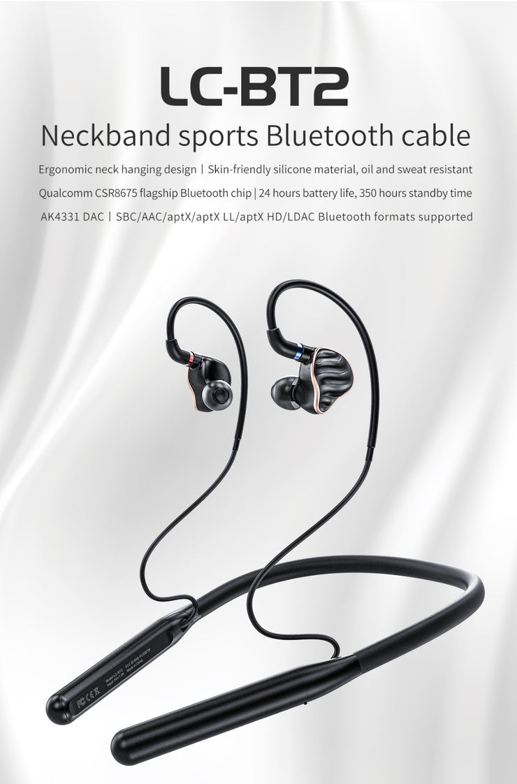 FiiO LC-BT2 - Neckband Sports Bluetooth 5.0 MMCX Cable with APTX/LDAC ( Ships Next Day) - C-Plan Audio