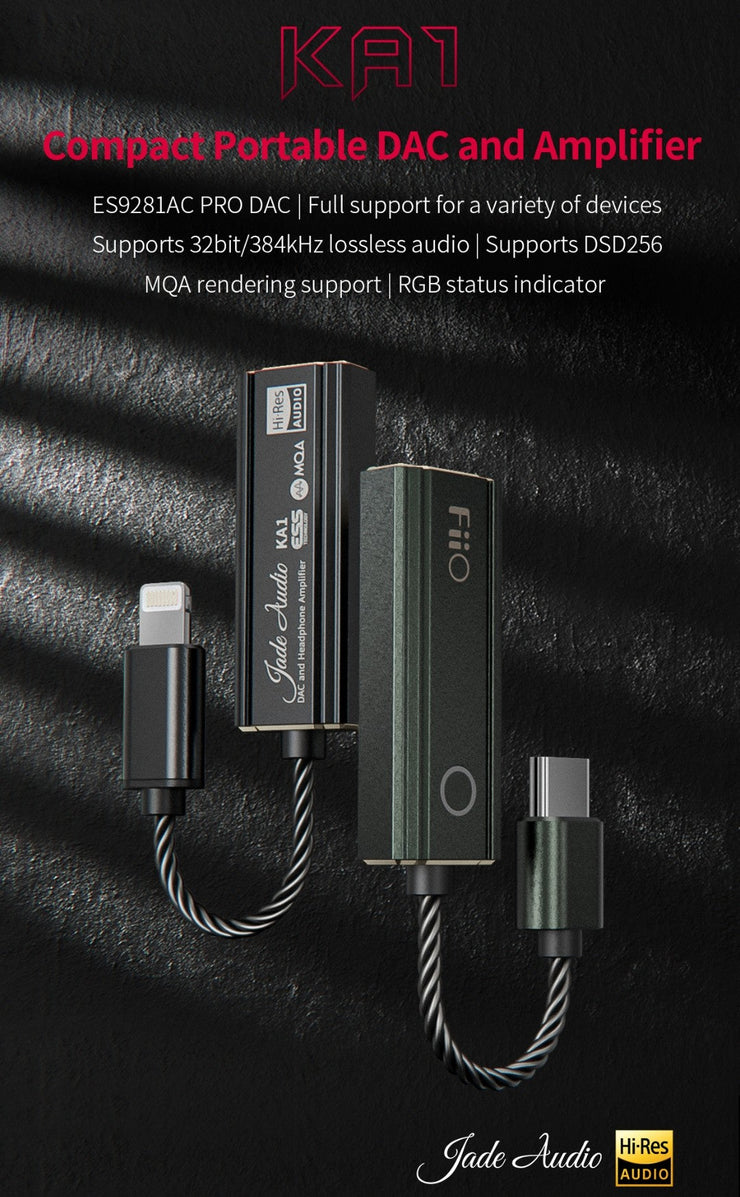 FiiO KA1-LT - MQA DAC & Headphone Amplifier (with standard headphone socket)  (In Stock)- Lightning IOS connection for smartphones & computers (nbb)