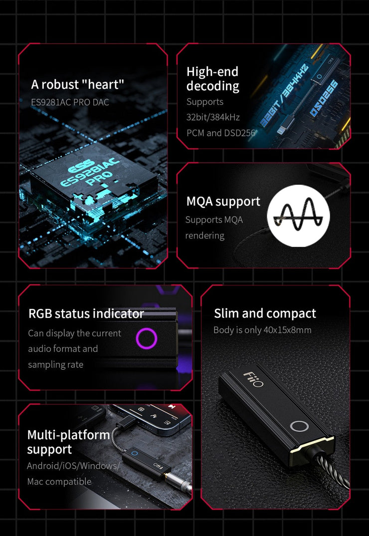 FiiO KA1-LT - MQA DAC & Headphone Amplifier (with standard headphone socket)  (In Stock)- Lightning IOS connection for smartphones & computers (nbb)