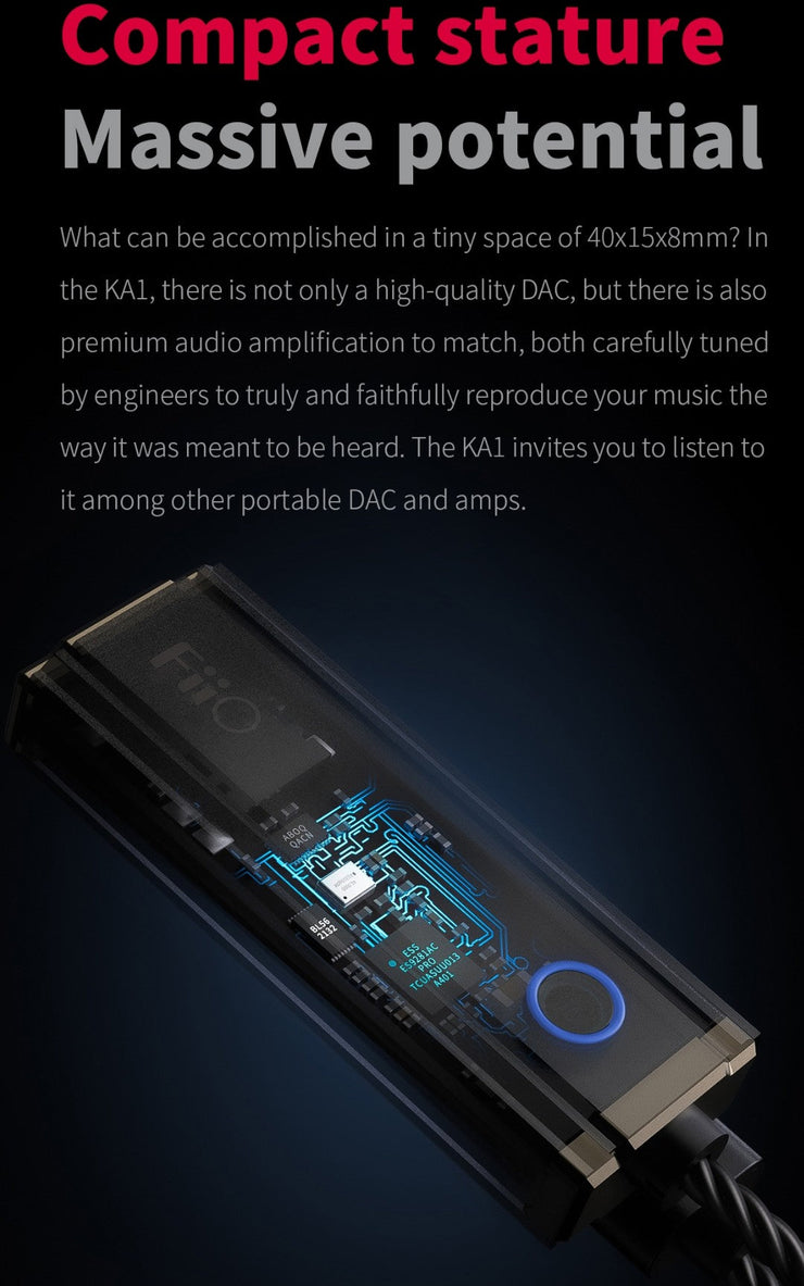 FiiO KA1-LT - MQA DAC & Headphone Amplifier (with standard headphone socket)  (In Stock)- Lightning IOS connection for smartphones & computers (nbb)