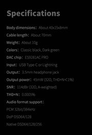 FiiO KA1-LT - MQA DAC & Headphone Amplifier (with standard headphone socket)  (In Stock)- Lightning IOS connection for smartphones & computers (nbb)