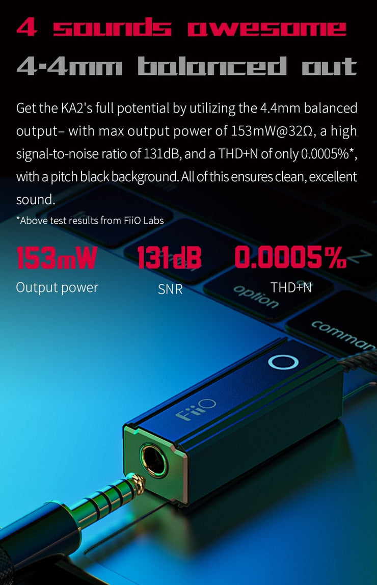 FiiO KA2-TC - Hi-Res Audio Balanced DAC & Headphone Amplifier (with 4.4mm Balanced headphone output) - USB-C connection for smartphones & computers (C-Plan Specials)