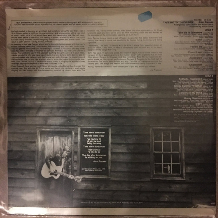 John Denver - Take me to Tomorrow - Vinyl LP - Opened  - Very-Good+ Quality (VG+) - C-Plan Audio